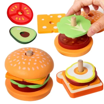 Wooden Burger Sandwich Stacking Educational Toy 1