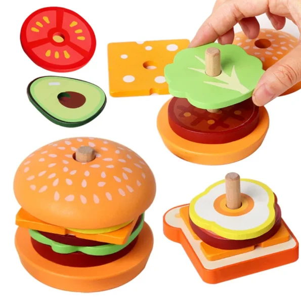 Wooden Burger Sandwich Stacking Educational Toy 1