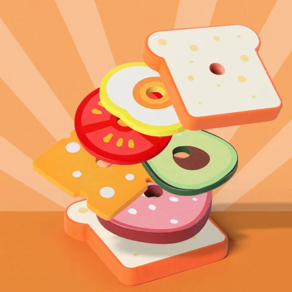 Wooden Burger Sandwich Stacking Educational Toy 5