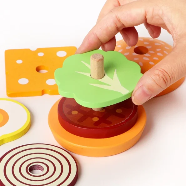 Wooden Burger Sandwich Stacking Educational Toy 3