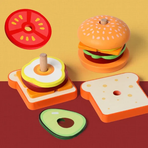 Wooden Burger Sandwich Stacking Educational Toy 2
