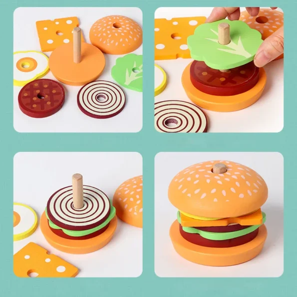 Wooden Burger Sandwich Stacking Educational Toy 4